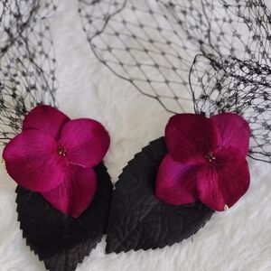 Black Netted Viel w Purple Orchids